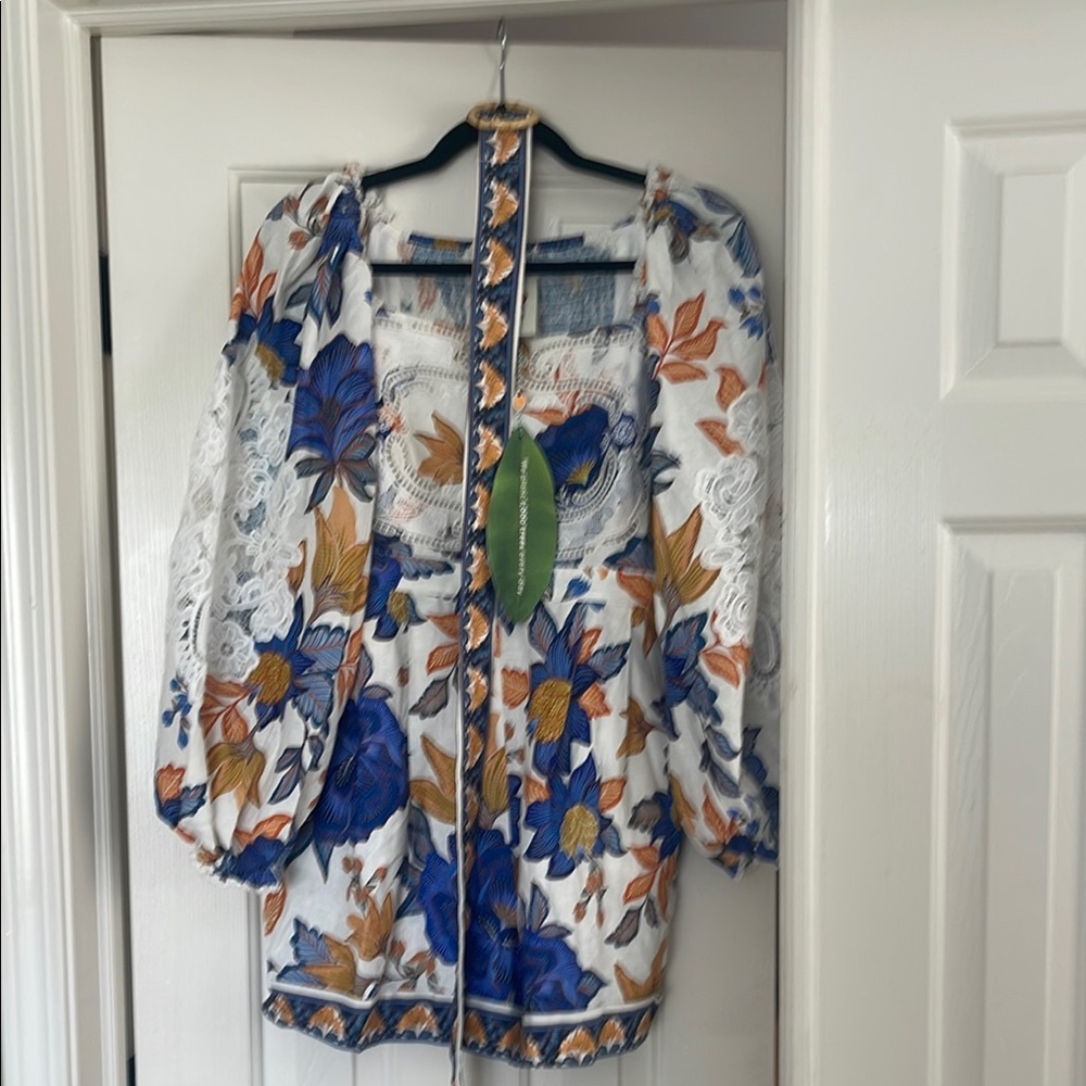 FARM Rio Floral Long Sleeve Dress - Blue, Yellow, White - Picture 4 of 9